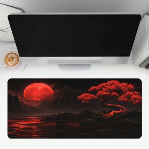 แผ่นรองเมาส์ลายภูเขาพระจันทร์แดง หลายขนาด ซักได้ ขอบเย็บยางกันลื่น สำหรับโต๊ะคอมพิวเตอร์ ใช้ในบ้านและสำนักงาน