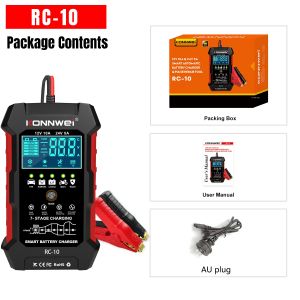 KONNWEI RC-10 12V 10 A 24V 5A Car Battery Charger Full Automatic Fast Charging Pulse Repair Battery Charger Lead Acid AGM Gel