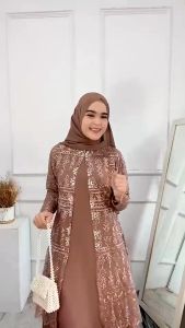 Gamis Brokat Wanita Kondangan Viral Yasmin Dres Ceruty Babydoll Mix Brukat Aplikasi Payet Baju Muslim Lebaran Jumbo M L XL XXL 3XL Dress Muslimah Cantik Elegan