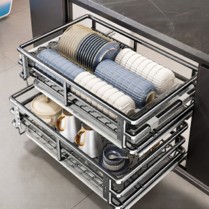 Kitchen Cabinet Drawer-style Double Layer 304 Stainless Steel Dish Rack
