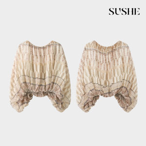 SUSHE | Design Aesthetic Small-Batch Geometric Print Cord Drawstring Chiffon Blouse