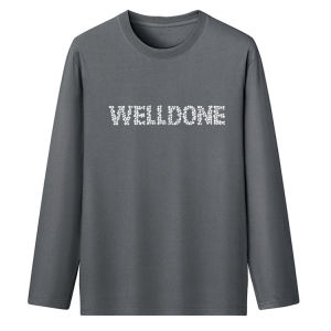 DORA WE11DONE Mens Loose Long Sleeve T-shirt Pearl Rhinestone Base Shirt Casual Style Pure Cotton round Neck Print Design