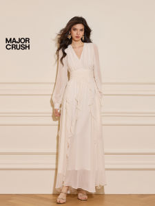 Celebrity Style French Elegance White Long Sleeve Maxi Dress