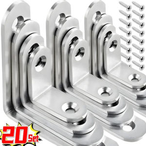 【XZxinzhan】20/1Set Stainless Steel Corner Bracket L Right Angle Connector Brackets Furniture Cabinet Fastener Corner Brace Shelf Support with Screw