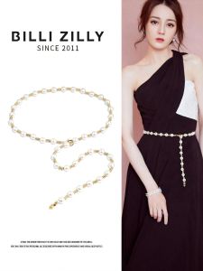 Pearl Waist Chain Womens Dress Coat Belt Decorative Chain Fashionable Fine Waist Belt All-Match Accessory High-End Feeling