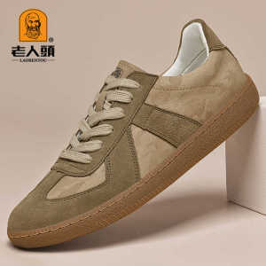 Leather Mens Casual Shoes Vintage Sports Deqin Cowhide Board Shoes Fall Season Low Top Glue Adhesive Rubber Outsole