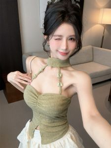 GUZILIAN | Sweet And Spicy Design Hanging Neck Butterfly Knot Pleated Pure Desire Top Cake Skirt Women Spring Summer New Fashion Two Piece Set