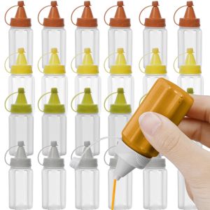 4ชิ้น30มล. ขวดบีบซอสพลาสติกโปร่งใสขนาดเล็กแบบพกพาภาชนะบรรจุน้ำสลัดปรุงรสตู้กดในห้องครัวโถเครื่องเทศแยม