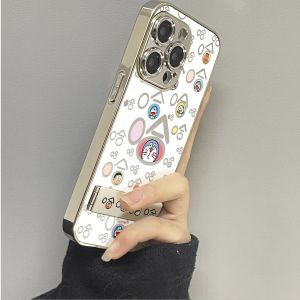Doraemon Cat Phone Case Stand Holder  15Promax 16 Protection Cover Cartoon Cute Mirror Surface 14Plus 13Pm Luxury Couple IP11 Women 17Air