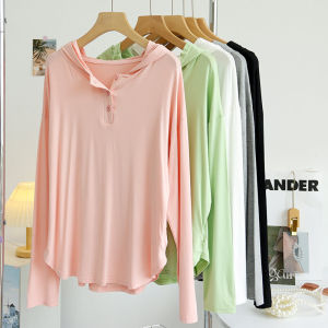 Modal Hooded Long Sleeve Sun-Protection Overshirt Thin Womens Summer Fashionable Korean Style Loose-Fitting Casual T-shirt Fancy Tops