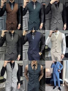 Mens Business Casual Vest Pants Set Wedding Groomsmen Suit Two-Piece Set Polyester Viscose Spandex Striped Slim Fit Jacket