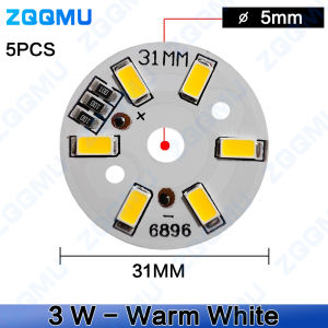 5PCS 3W 5V Low Voltage 3V LED Chip Round White Warm White Tricolor DIY Lamp Beads Light Source Lighting Replacement Parts