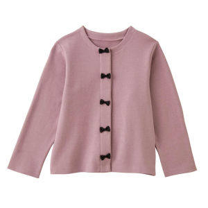 Sweet Cute Girls Spring Autumn Cotton Cardigan Butterfly Knot Decorated Pure Cotton Open Front Coat Childrens Apparel