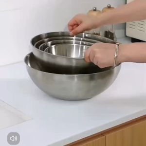 Set stainless steel bowl thick baking mixing bowl salad bowl multi functional bowl mixing bowl with measuring set stainless basin makepal mixing bowl baking tools salad bowl with cover cookingbasin stainless basin for cooking food storage with cover