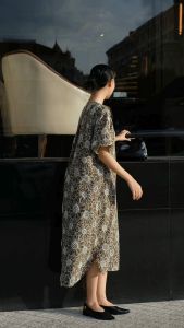 Đầm cotton thêu Mauve V neck dress