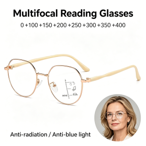 Trendy Multifocal Progressive Reading Glasses Anti Blue Light Presbyopic Glasses +1.0~+4.0 Multiple Colors for Women