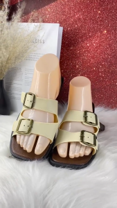 Double Strap Womens Fashion Open toe Flat Rubber Sandals 6689