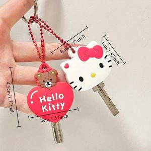 Sanrio | Kawaii Bag Charm Pendant Adorable Cat Head Keychain Creative Silicone Key Fob Decor Funny Accessories Gift for Women Girls