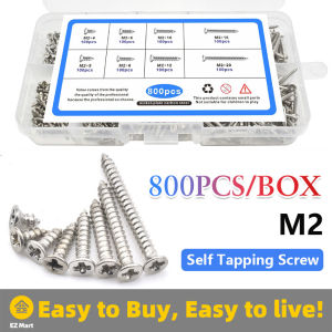 Fast Shipping Screws: 800pcs M2 Nickel Plated Carbon Steel Self Tapping Screws Assortment Kit