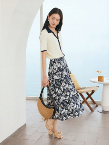 YINER | Summer French Style Floral Pleated Elastic Large Skirt