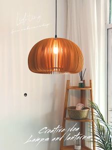 Japanese Pumpkin Chandelier Retro Wood Chandelier Kitchen Bar Ceiling Light Dining Table Chandelier