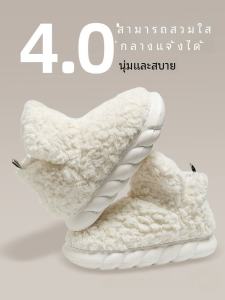 ผู้หญิง ผ้าฝ้าย รองเท้าแตะส้นสูงในร่มบ้านด้านล่างหนา กันลื่น อุ่น ผ้าขนแกะ รองเท้าคลอดบุตรรองเท้าแตะสบาย