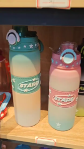 Ready Stock- 600ml / 1000ml Bounce lid with straw STAR Sport Water Bottle Large Capacity c/w handle Portable Plastic School dual hole drink without straw