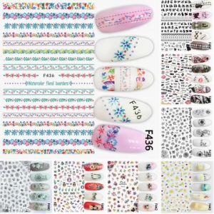 Sticker Dán Móng Tay Họa Tiết Viền Ngang Hoa Văn Hoa Lá Sắc Màu / Chữ Cái / Mèo Đen / Hoa Trắng Đen /Hoa Khô / Hoa Cúc /Nails sticker Series F – F436