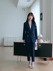 Navy Blue Suit Jacket Womens Autumn New High Sense Temperament Goddess Style Work Clothes Business Suit Formal Wear
