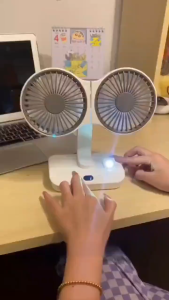 Double Sided Fan Desktop Oscillating Dual Fan Double Desktop Oscillating Fan USB Rechargeable 4 Gear Wind