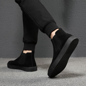 Mens Chelsea Boots High Top Breathable Martin Shoes 2023 Autumn Winter New Arrival Suede Shoes Young Trendy England Style