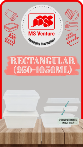 {MSV} Rectangle with Inner Tray Microwavable Plastic Takeaway Lunch Box (950ml-1050ml) Anti Leak Durable BPA Free MS 1000A MS 1100A