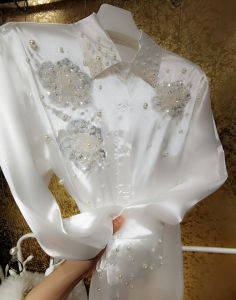 Shiny Mermaid Pearl Loose Large Size Shirt Heavy Embroidery Fairy 3D Flower Sequin Flowing Oversized Fairy Tale Style Blouse