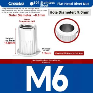 Creaby | AISI 304 Stainless Steel Rivet Nuts Flat Head