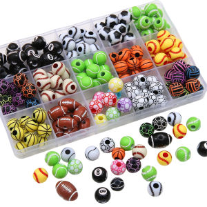 10-30Pcs Acrylic Baseball Basketball Tennis Ball Football Sport Beads Charm for Bracelet Necklace Keychain DIY Jewelry Craft Making