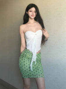 CHANGTONG | Beach Vacation Style Travel Matching Set Halter Top And Wrap Around Mini Skirt Anti-Aging Cotton V Neck Two Piece Suit