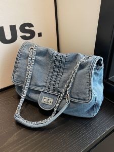 Denim Tote Bag Womens Commuter Casual Large Capacity Slant Cross Bag Student Class Bag Fashionable New 2025