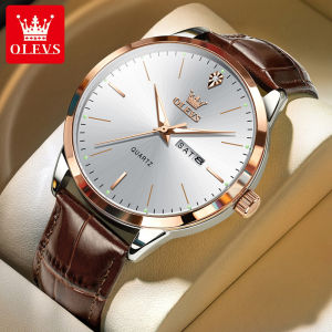 OLEVS Watch For Men Original Waterproof Fashion Simple Dual Calendar Korean Style Leather strap Business Luminous