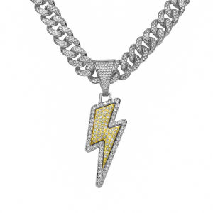 Double Color Lightning Cuban Link Hip Hop American Sauce Full Diamond High Grade RAP Pendant Mens Necklace Fashion Jewelry