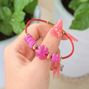 Q1960 Vòng ngũ điếu cỏ 4 lá Cẩm Thạch Hồng Tím cho mệnh Hoả và Thổ - Phong Thuỷ TUDO