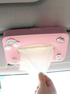 Creative Car Mounted Tissue Box Hanging Style Vehicle Interior Sunshade Board Roof Window Drawstring Car Tissue Box for Women