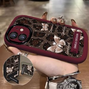 เคสโทรศัพท์ซิลิโคนลายเสือดาวและผีเสื้อสำหรับ Apple 17Promax ปีใหม่ 16Pro 15pm 14 ป้องกันการตกหล่น 13 สร้างสรรค์ แบบผูกมือ