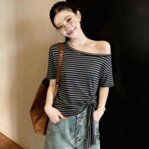 Slimming Off-shoulder Short Sleeve T-shirt