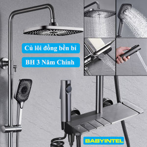 Bộ sen cây tắm đứng nóng lạnh Bộ Vòi hoa sen sen vòi tắm 4 phím Đàn màu xám Nano Không Led - Hàng Nhập Khẩu