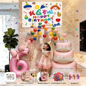 HUANGLISHI | Birthday Party Scene Decoration Balloon Rain and Background Hanging Cloth for Girls Kids