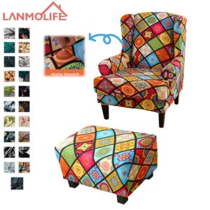 LANMOLIFE 2PC/Set Wing Back Chair Cover Elastic Printed Armchair Covers Machine Washable Living Room Spandex Furniture Covers