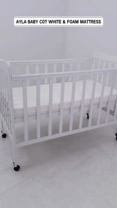 Alora Furniture - AYLA Baby Cot + Mattress / Katil Bayi / Adjustable Height Baby Cot / Solid Baby Cot / Latex Baby Mattress 实心木婴儿床