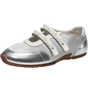 Belle | Summer New Lightweight Silver Athletic Mary Jane Shoes Pearl Magic Strap