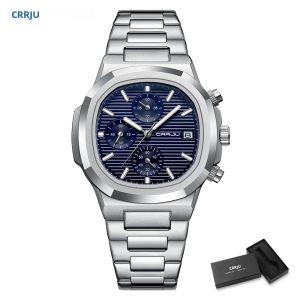 CRRJU Đồng Hồ Nam Thạch Anh Vuông Sang Trọng Chống Thấm Nước Dạ Quang Hiển Thị Ngày Đồng Hồ Kinh Doanh Bằng Thép Không Gỉ Thời Trang & Thường Ngày Reloj Hombre