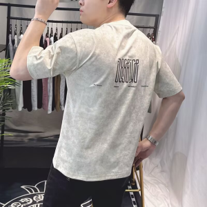 Áo Thun Nam Tay Ngắn Dệt Kim Phong Cách Mỹ Thường Ngày Mùa Hè Thu Cổ Tròn Nhuộm Màu Dệt Kim Dáng Rộng Đơn Giản Không Tay Áo Phông